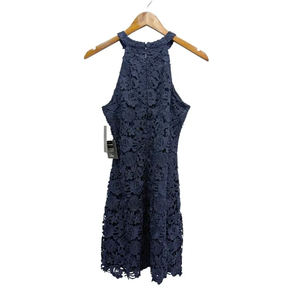 Lulus Love Poem Navy Blue Halter Neck Lace Mini Dress in Medium NWT - Image 3