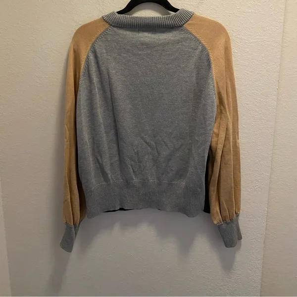 Monrow Black & Tan Color Block Mock Neck Balloon Sleeve Revolve Sweater - Image 4
