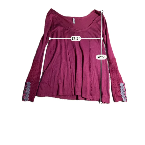 Free People Berry Wine Crochet Lace Trim Thermal Top Long Sleeve Women Medium - Image 3