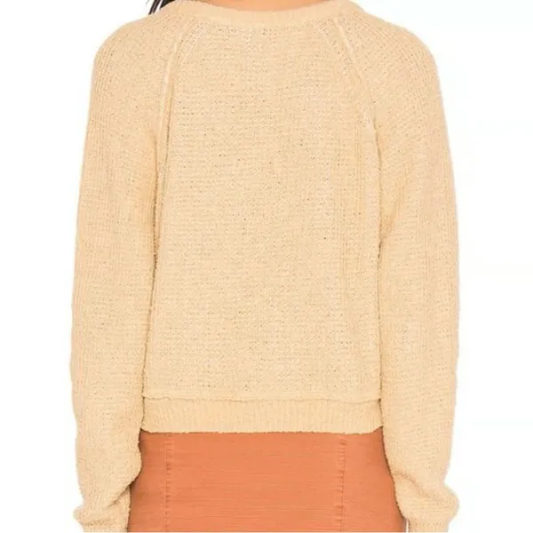 Free People V-Neck High Low Slouchy‎ Cropped Textured Knit Sweater Camel Size XS - Image 8