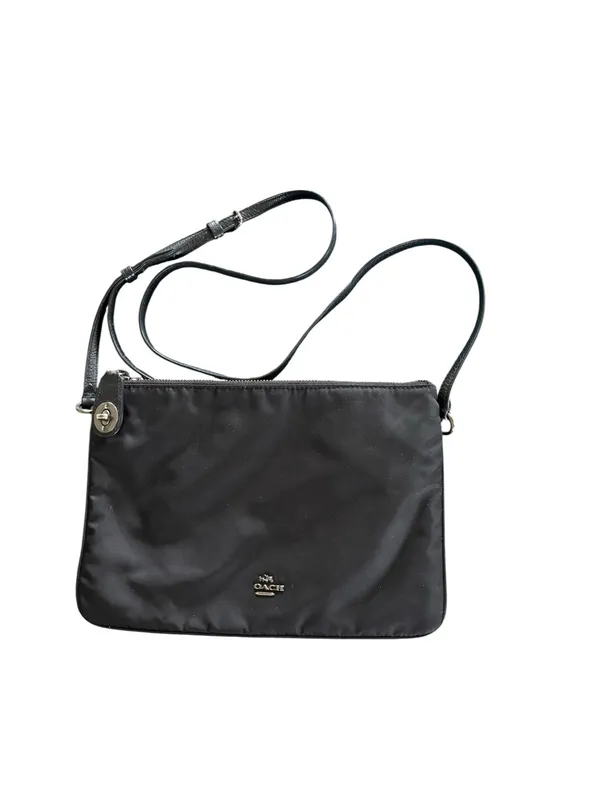 Coach Cross Body Crossbody Handbag Black Nylon Multiple Zip Up Compartment 11X7 - Image 2