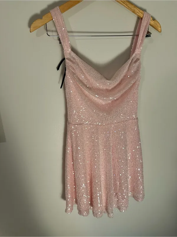 Lucy in the Sky Sequin Black Ribbon A-line Dress pink small - Image 2
