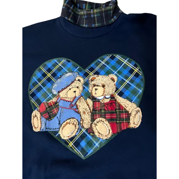 Vintage Basic Editions Turtleneck Sweatshirt Womens M Teddy Bear Plaid USA - Image 4