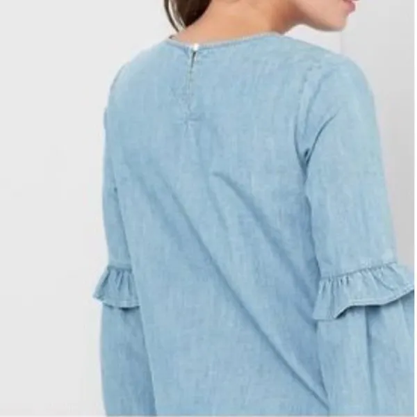Gap‎ for Good Women's Size Small Chambray Top Ruffle Bell Sleeve Medium Indigo - Image 3