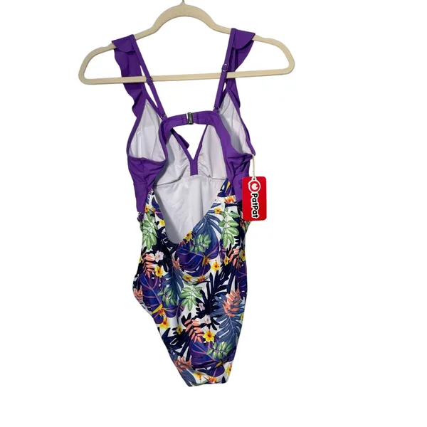 PatPat Women Purple Ruffle Tropical Floral‎ One Piece Swimsuit PS0005124 Medium - Image 6
