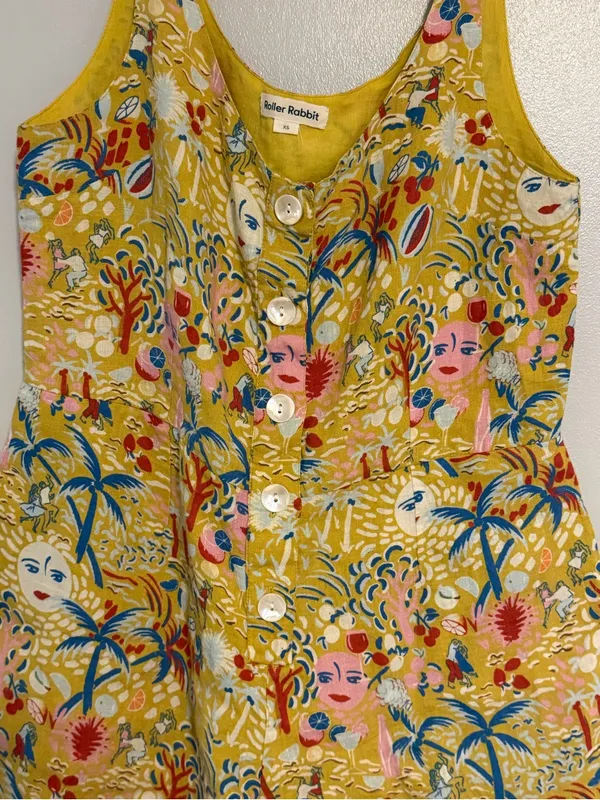 Roller Rabbit Yellow Floral Sleeveless Button Romper - Image 5