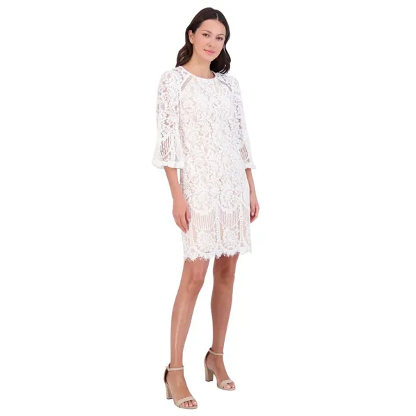 Vince Camuto Petite Jewel-Neck Lace Shift Dress Ivory Off White / Beige Brown 2P - Image 7