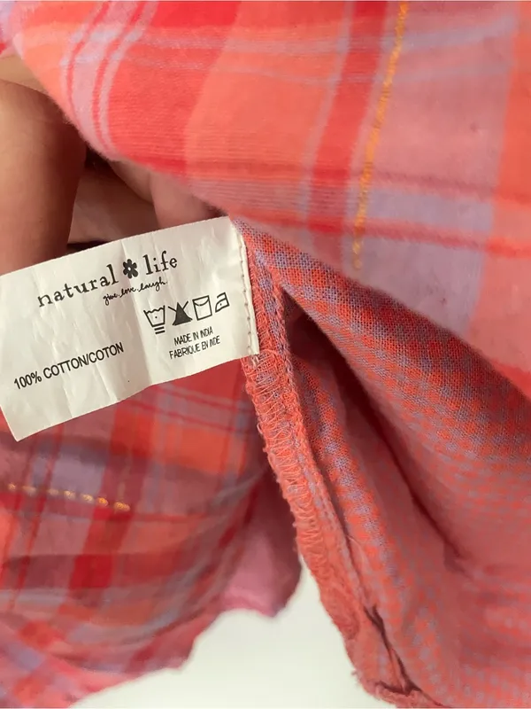 Natural Life Plaid Pintuck Metallic Lurex Blouse Top Pink Purple Gold Large - Image 5