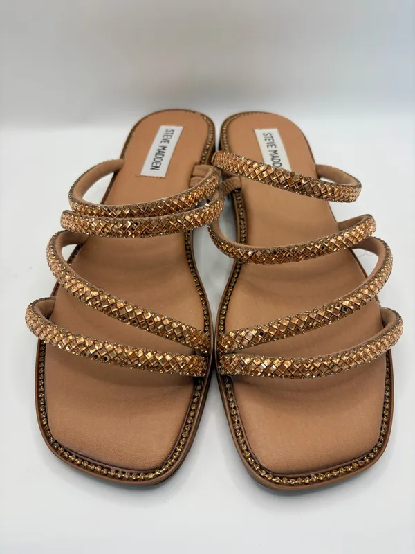 Steve Madden Bronze Beaded Strappy Slide Sandals Boho Glam Resort Summer Size 7 - Image 4