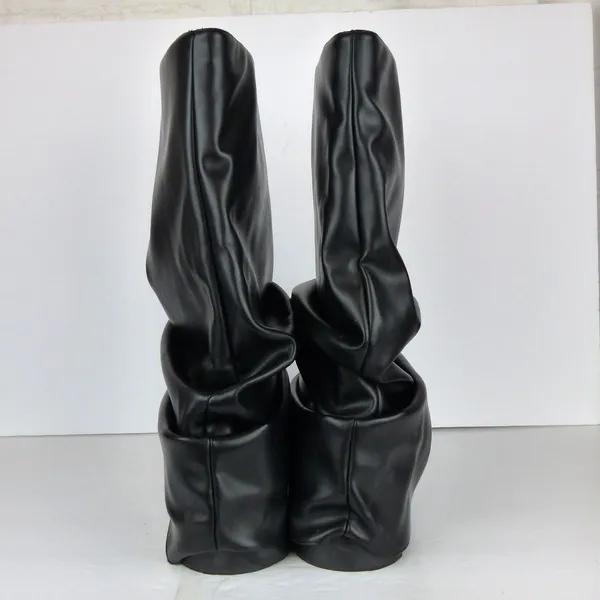 Azalea Wang Mate Boots Womens 11 Black Ruched Mid Calf Lug Sole Moto Y2K Gothic - Image 11