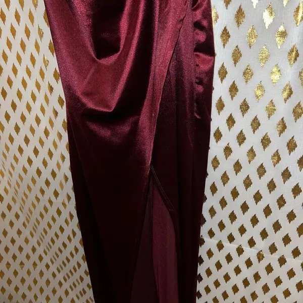 Shasa Red satin stretchy wrap dress long dress with slit formal spicy size L - Image 6