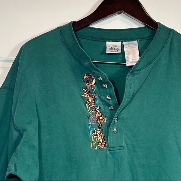 Vintage Y2K Disney Store Embroidered Tigger Long Sleeve Cotton Henley Size XL - Image 2