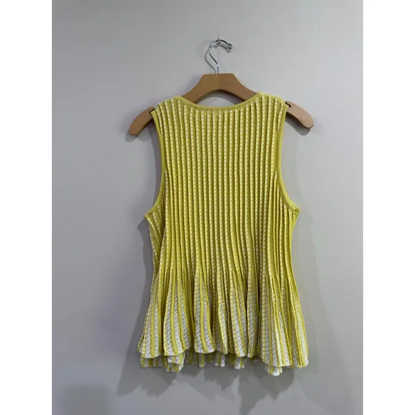 Anthropologie Moth Yellow White Ribbed Pointelle Peplum Knit Tank Top Medium - Image 3