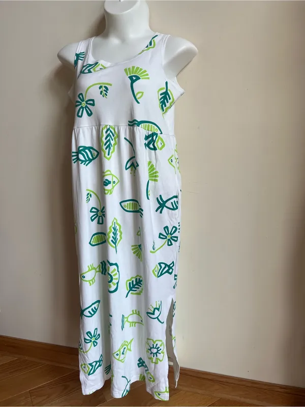 Diane Von Furstenberg Maxi Dress with coastal fish & Floral Print 100% cotton - Image 5