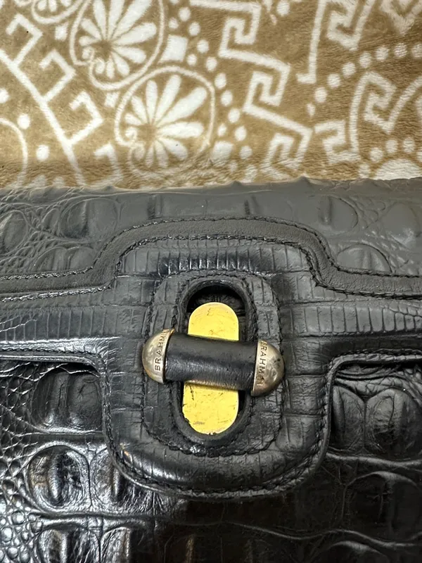 Brahmin Black Croc-Embossed Shoulder Bag with Gold Hardware - Image 5