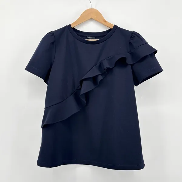Ann Taylor Navy Blue Ruffle Accent Short‎ Sleeve Blouse Top Womens Size Medium - Image 2
