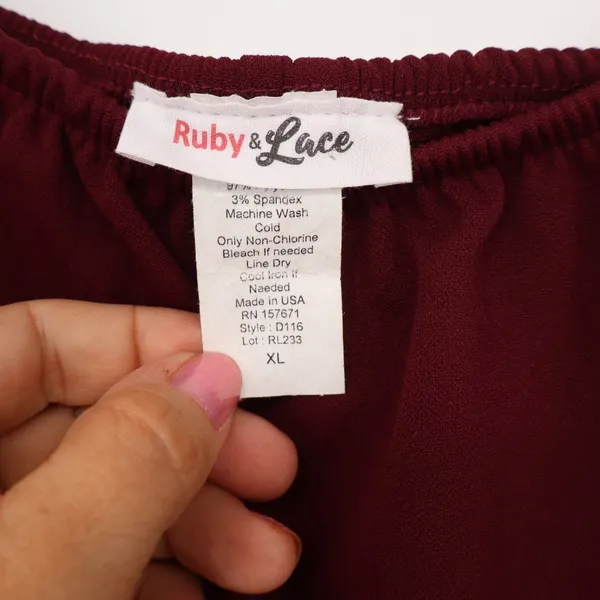 Ruby & Lace Dress Women's XL Burgundy Ruffle Off Shoulder Excellent - Image 2