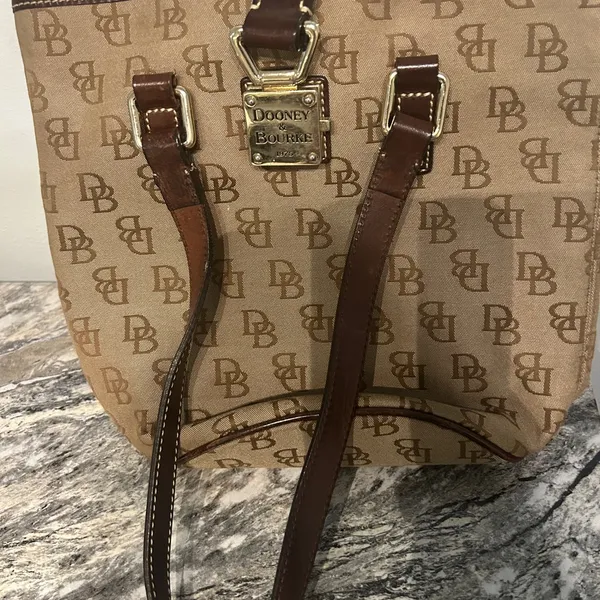 Dooney & Bourke Beige and Dark Brown Monogram Bucket Bag - Image 3