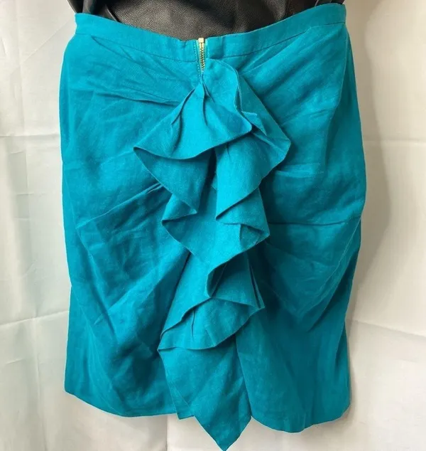 Zara Women’s Teal Linen Ruffle Midi Skirt Size Small - Image 8