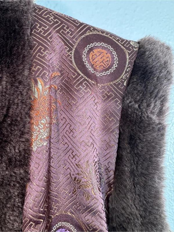 April Cornell Brown Quilted Floral Faux Fur Trim Vest Womens M Fall Boho Vintage - Image 10