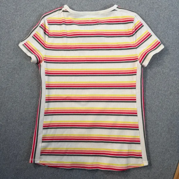T by TALBOTS Women's M Striped Rib-Knit Short Sleeve T-Shirt Top White Red - Image 8