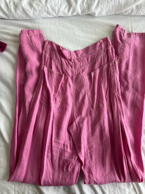 Zara Hot Pink High-Waist Wide Leg Pants - Image 4