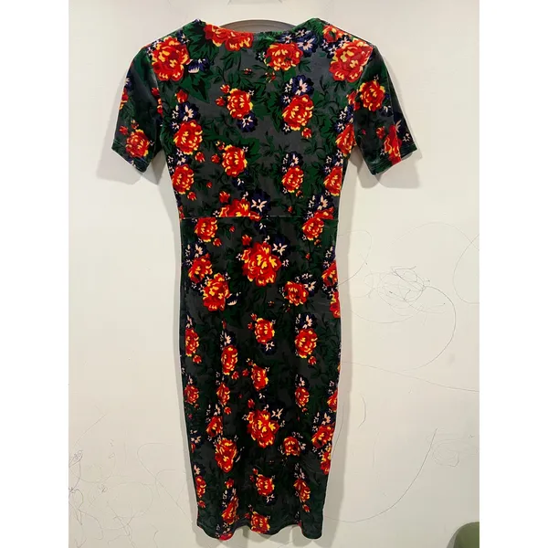 Vintage Vibes Zara Velvet Rose Print Midi Dress, Size S - Image 6