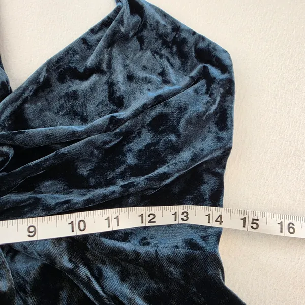 Zara NWT Festive Season Teal Crushed Velvet Twist Front Halter Mini Dress Large - Image 8