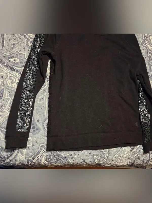 Express Black Lace Sequin Long Sleeve Sweater Women's Size Large - Image 2