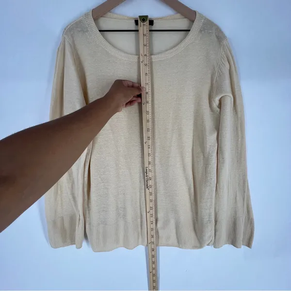 J. Crew Cream‎ Lightweight Linen Relaxed Fit Long Sleeve Sweater Size S - Image 3