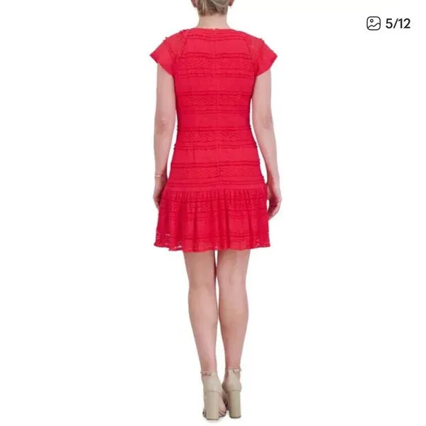 Jessica Howard Red Lace Flutter Sleeve Dress Size 14 NWT Cocktail Wedding‎ - Image 2