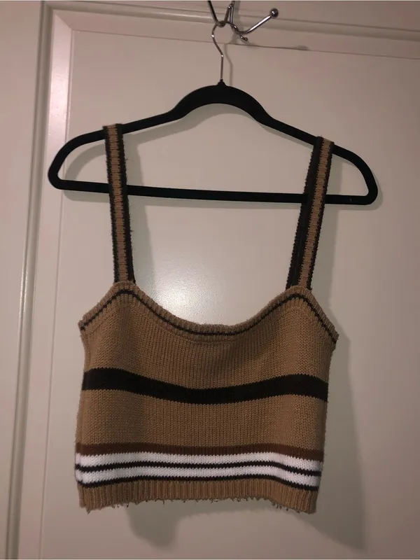 EARTHBOUND Striped Knit Crop Top in Brown, Black, Cream - Image 4