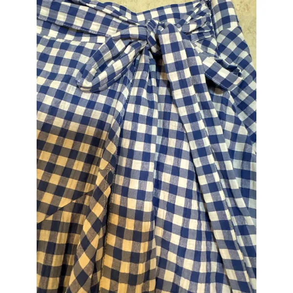 Maeve by Anthropologie Blue Gingham Wrap‎ Midi Skirt Size 2 Tie Waist - Image 6