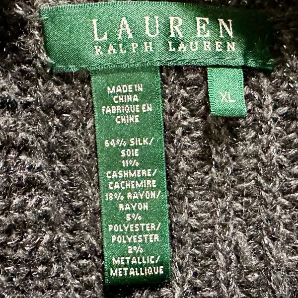 Lauren Ralph Lauren Cashmere Silk Blend Luxe Metallic Sweater XL - Image 7