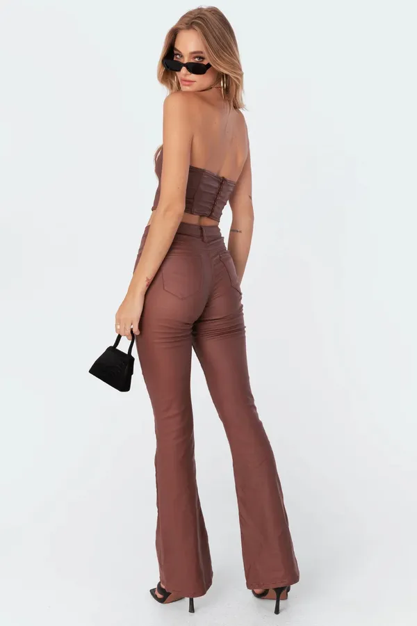 Edikted Leather Flare Jeans - Image 4