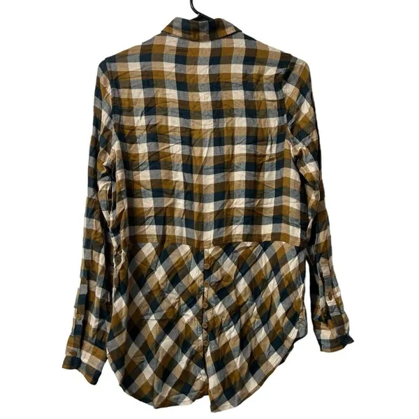 Lucky Brand Shirt Women Size Small Button‎ Up Plaid Back Buttons Preppy Modern - Image 2