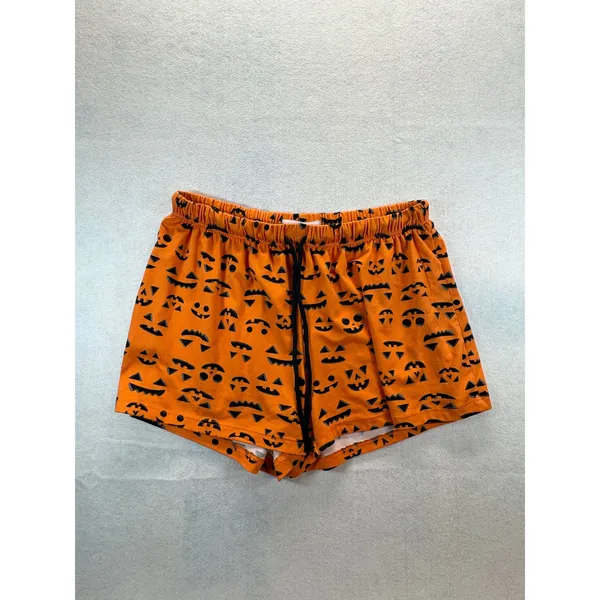 Pillow Talk Halloween Pajama Shorts Womens Medium Orange Jack-O-Lantern Pumpkin - Image 3