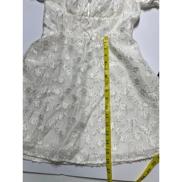 LULUS White Textured Floral Jacquard Mini Dress S - Image 8