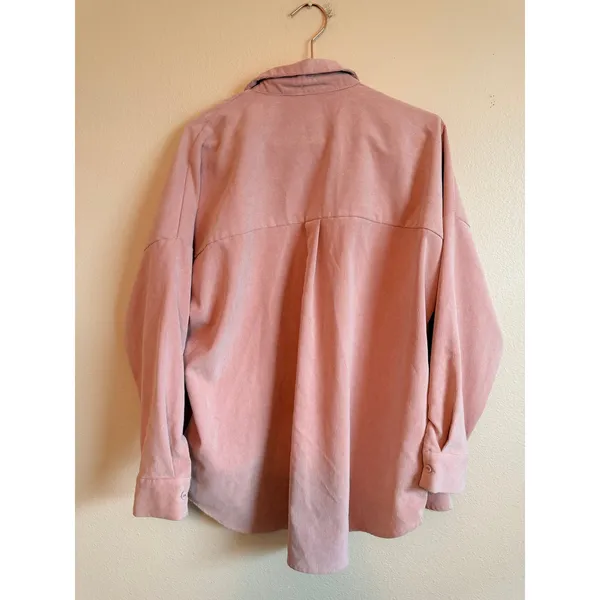 Zara‎ Corduroy Shirt Women Medium Pink Oversized Shacket Button Down Long Sleeve - Image 8