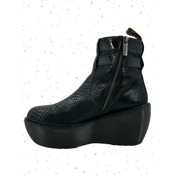 Dr. Martens Caitlin Black Reptile Snakeskin Wedge Buckles Ankle Boots Size 6 - Image 3