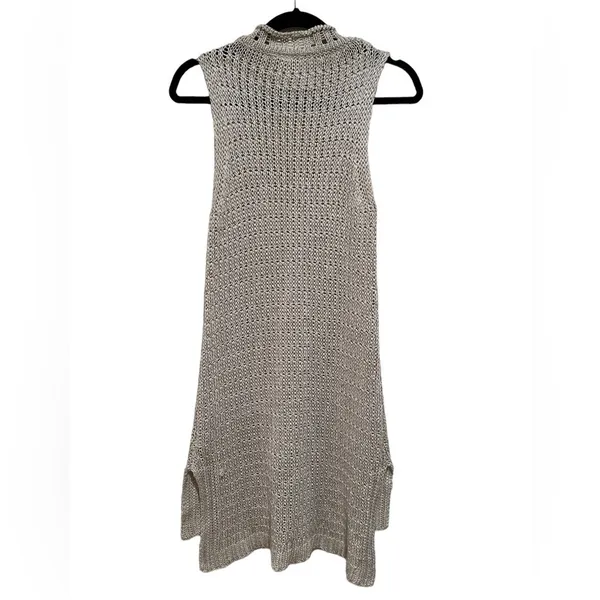 Anthro Moth Metallic Mock Turtleneck Sleeveless High Low Sweater Dress S - Image 5