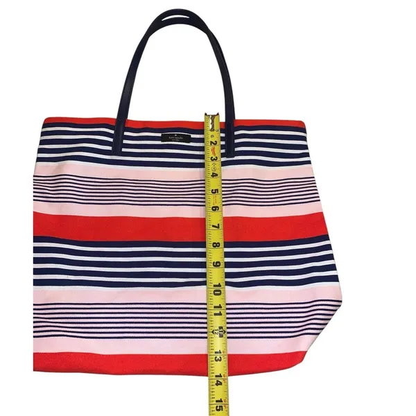Kate Spade Bon Shopper Tote Pink Navy Striped Canvas Bag Spring Vacation‎ L NWT - Image 6