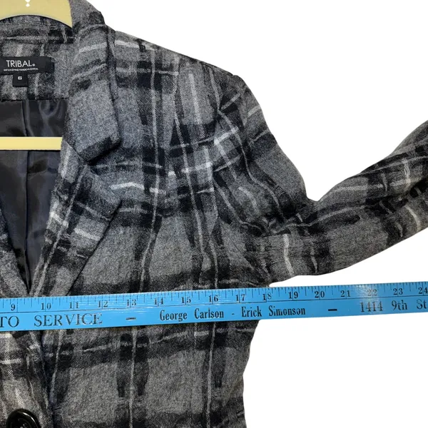 Tribal Womens Grey Black Plaid‎ Single Button Blazer Jacket Size 6 Professional - Image 5