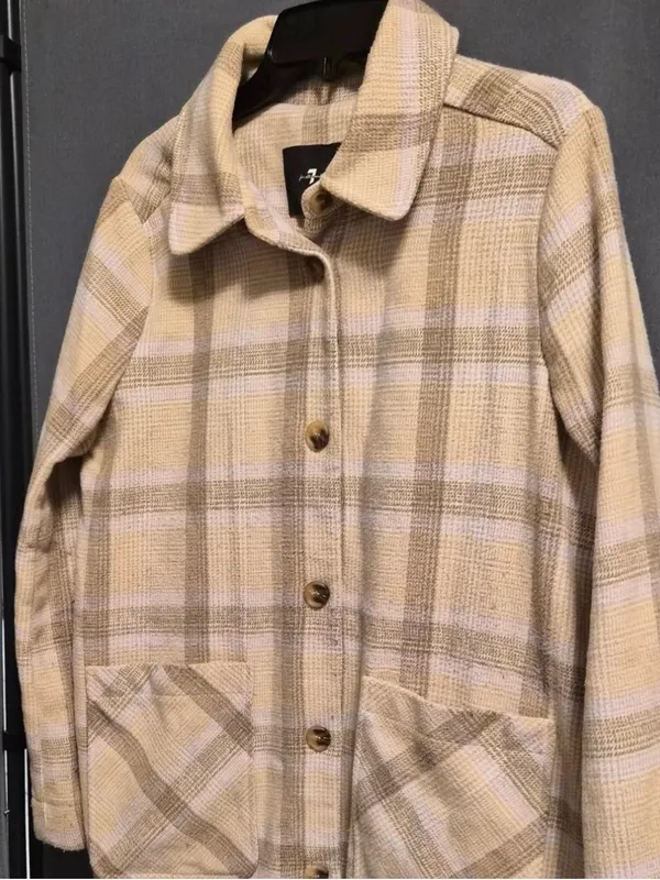 7 For All Mankind Wool-Blend Plaid Coat in Beige Medium - Image 2