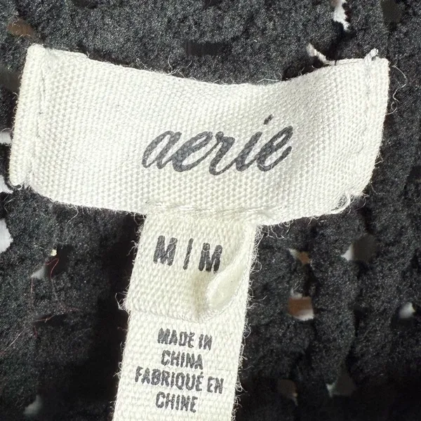 Aerie Cable Car Quarter Zip Sweater Chunky Knit Black W1674 Sz M - Image 8