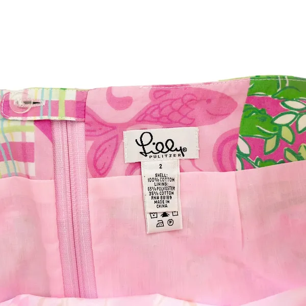 Vintage 90s Lilly Pulitzer Patchwork Lace Skirt Sz 2 - Image 2