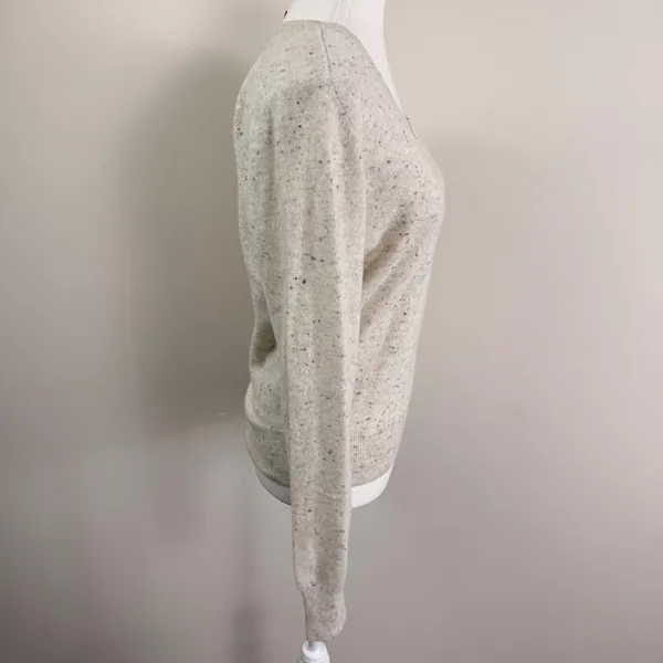 Ann Taylor Womens 100% Cashmere V-Neck Sweater Cream Speckled Donegal Medium - Image 2