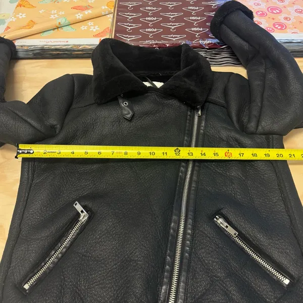 Zara‎ Blogger Favorite Faux Fur Oversized Moto Style Jacket Bomber Small Black - Image 13