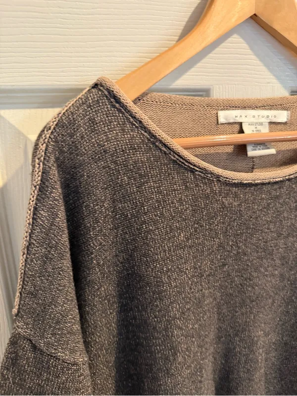 Max Studio Chocolate Brown Crewneck Sweater with Contrast Trim - Image 3