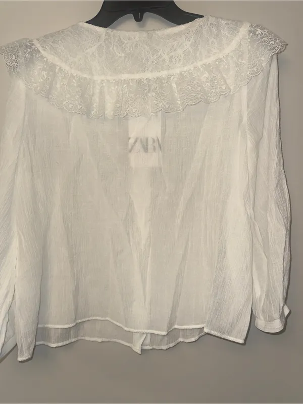 Zara White Lace-Collar Button-Front Blouse - Image 5